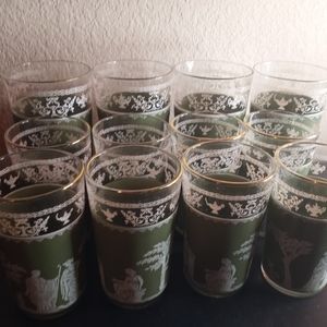 STUNNING Wedgwood Jasperware Jeannette Hellenic Grecian Green Glass Tumblers Set